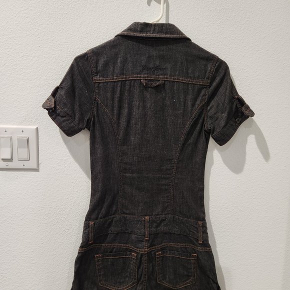 Vintage Y2K Guess Jeans XS/TP Dark Wash Denim Button Front Short Jumpsuit - Picture 4 of 7